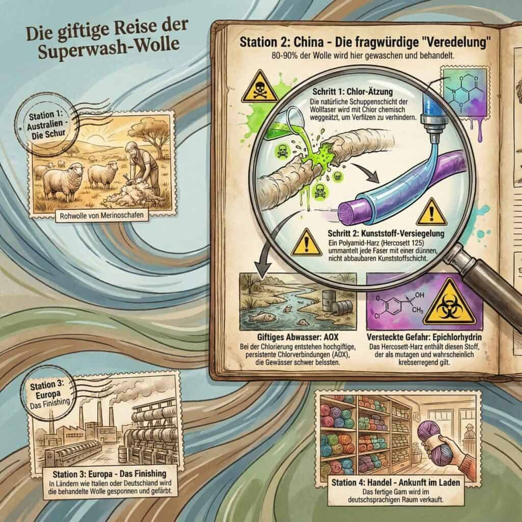 Superwash Wolle Hercosett Verfahren